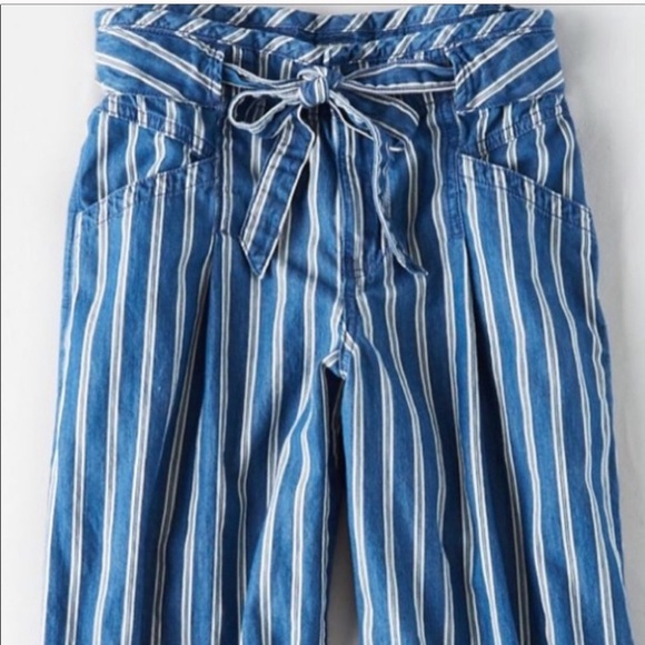 American Eagle High Waist Wide Leg Tie Waist Striped Pants 0 - Picture 6 of 6
